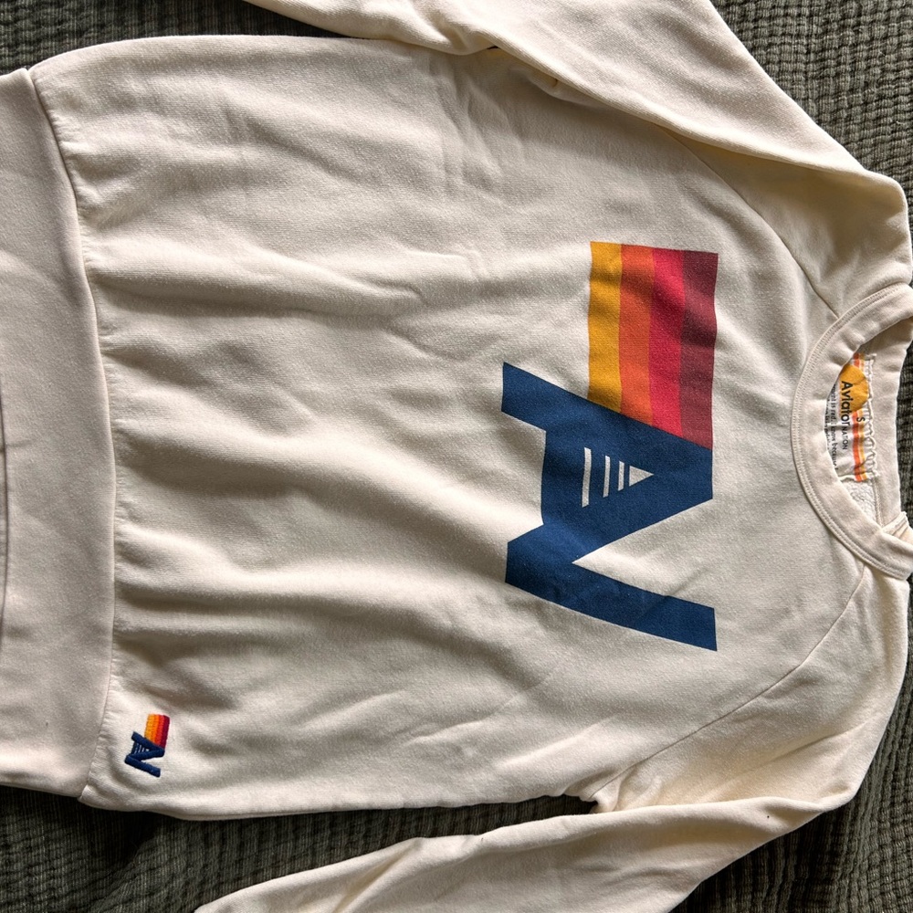 Aviator Nation White Sweatshirt with Multicolor Logo